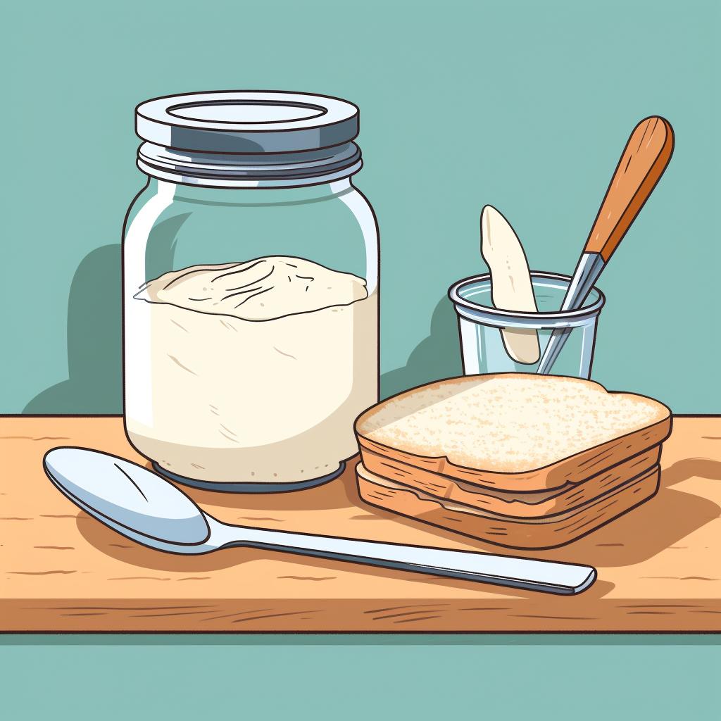 Clean utensils next to a sourdough starter