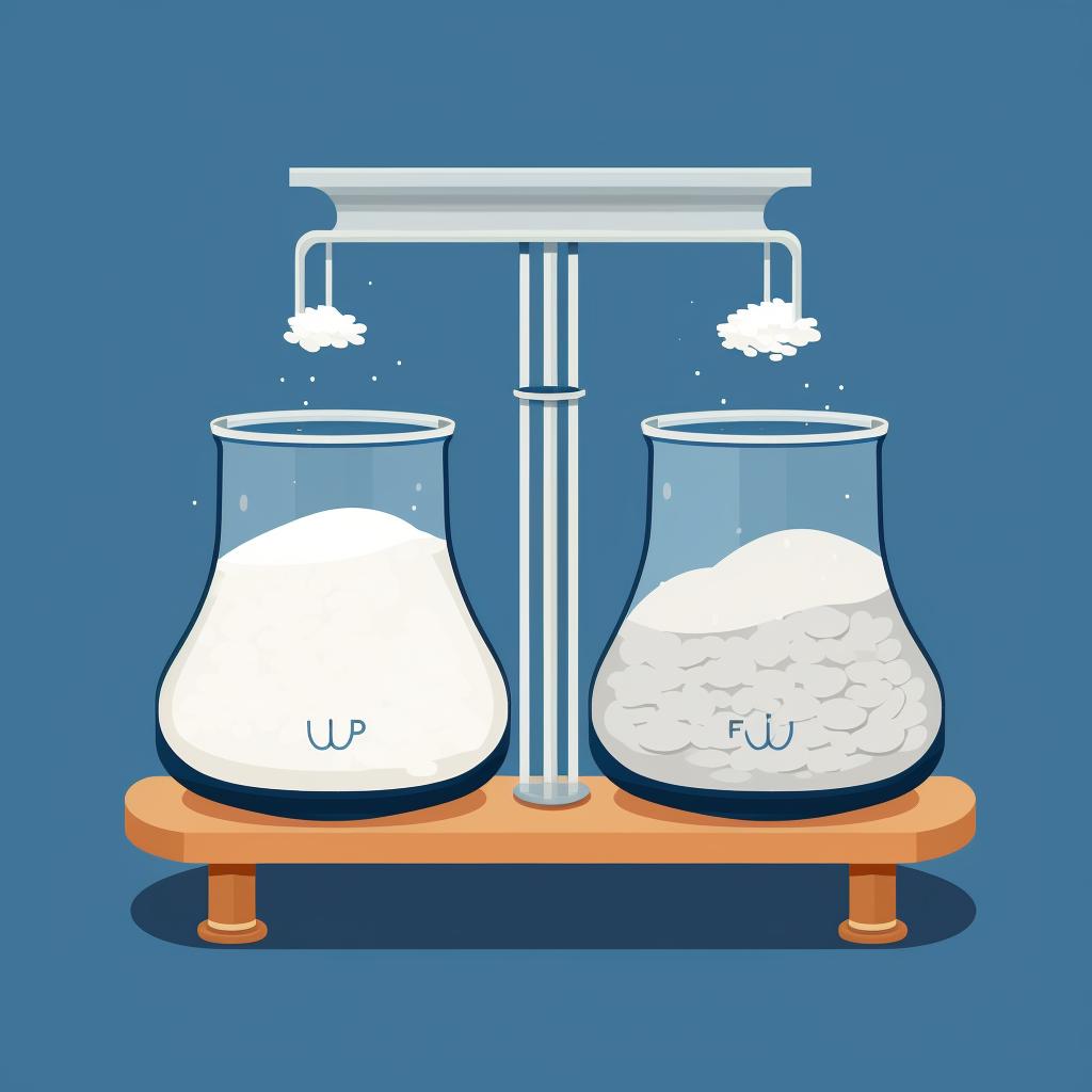 A scale showing equal amounts of flour and water.